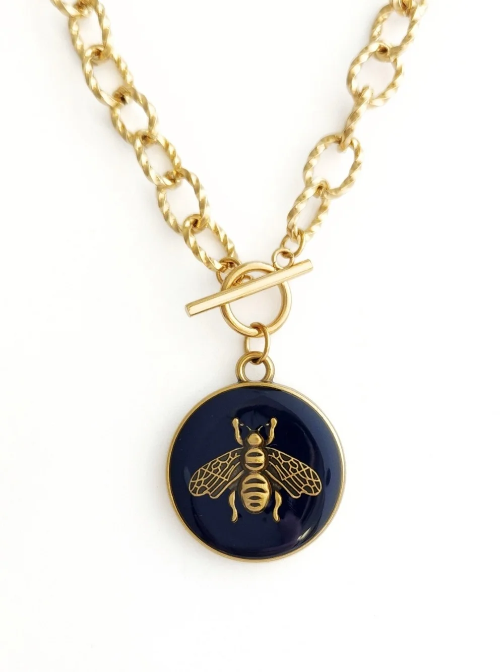 Gucci - Upcycled Bee Necklace - Navy Blue - Gold